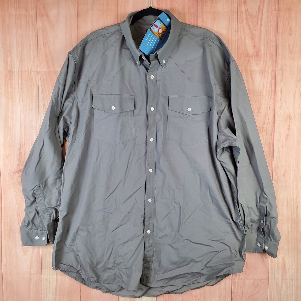 Wyoming Traders Western Shirt Men's 2XLT Gray Cotton Pockets Button-Down Cowboy
